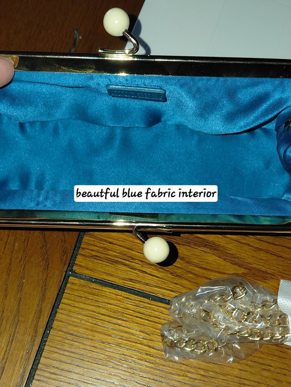 Christmas Gift? Miu Miu Blue Patent Leather Chain Clutch + Box, New - Picture 8 of 8